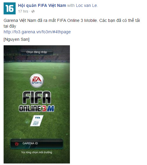 Hội quán FIFA Việt Nam chia sẻ trang giới thiệu FIFA Online 3 Mobile