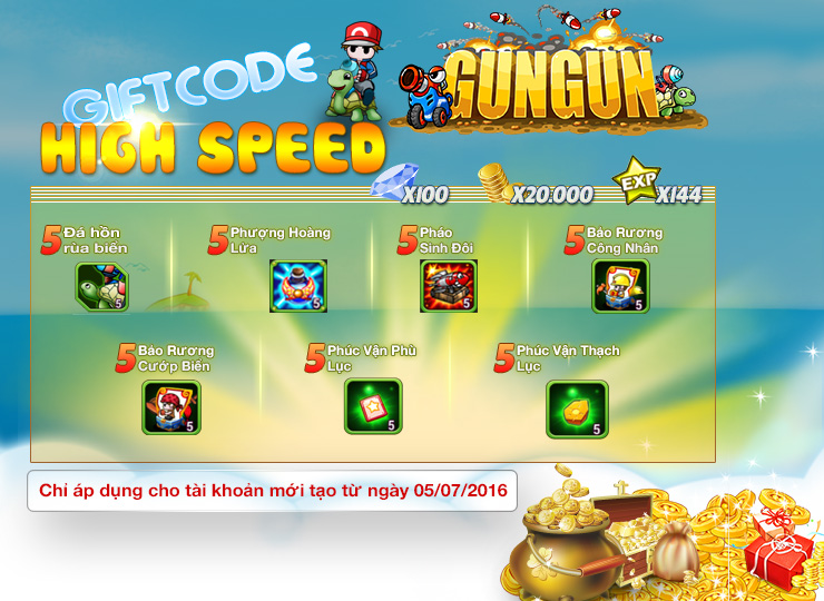 Tặng 200 giftcode High Speed game Gungun Online