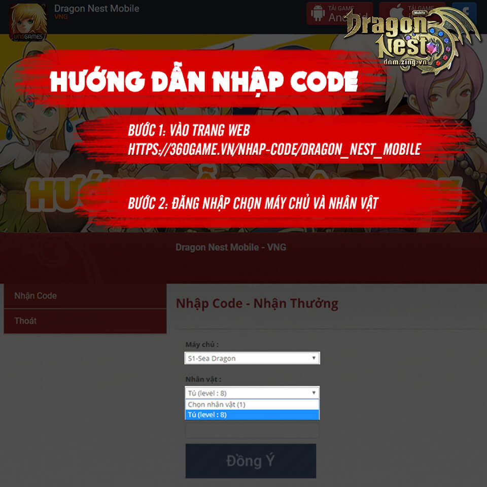 Hướng dẫn nhập giftcode Dragon Nest Mobile - Bước 2