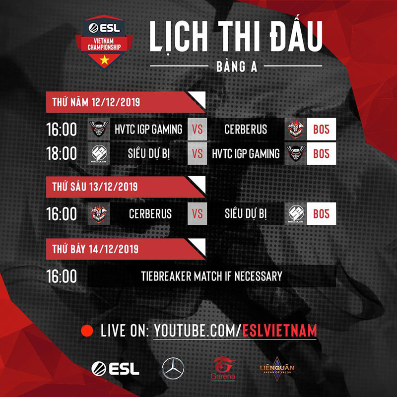 Lịch thi đấu bảng A ESL Vietnam Championship Liên Quân Mobile