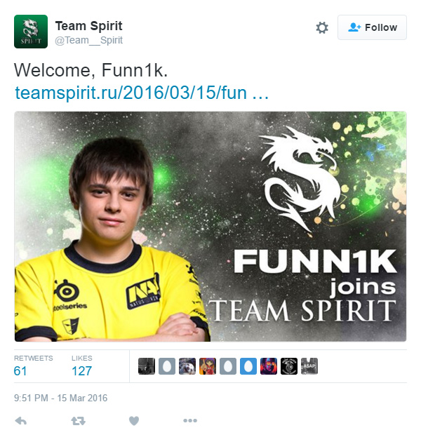 Funn1k chuyển sang thi đấu cho Team Spirit