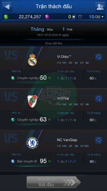 Chế độ Thách Đấu trong FIFA Online 3 Mobile - Ảnh 02