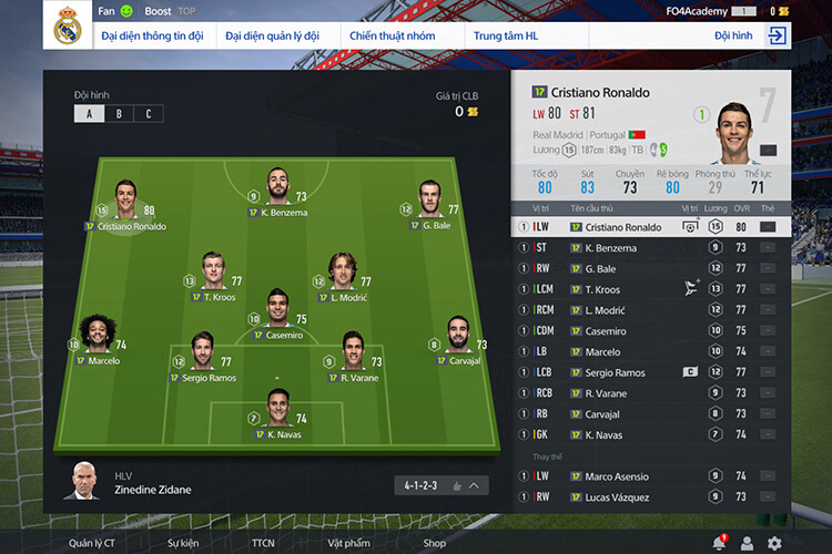 Sắp xếp đội hình trong FIFA Online 4