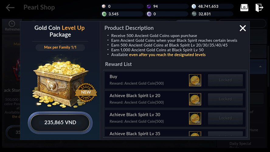 Gold Coin Level Up Package