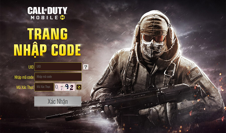 Giao diện trang nhập giftcode Call of Duty: Mobile VN