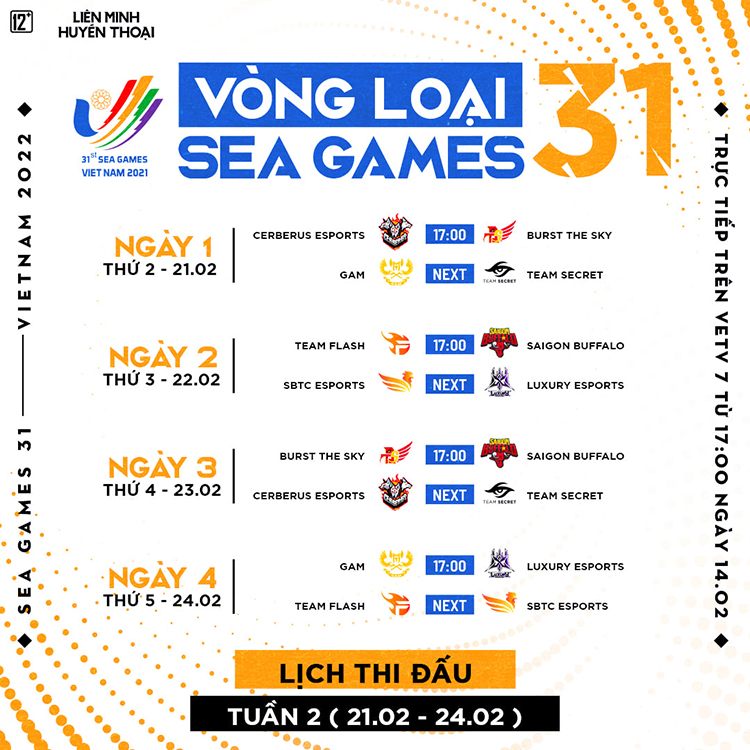 Lịch thi đấu vòng 2 vòng loại SEA Games 31 Tuần 2