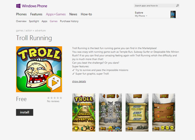 Troll Running có mặt trên Windows Phone Store - Ảnh 2