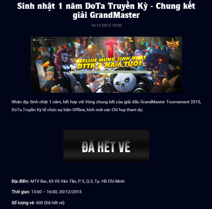 Cháy vé tiệc sinh nhật Dota Truyền Kỳ