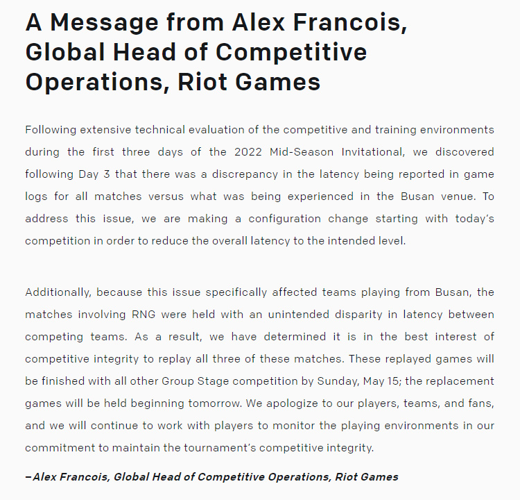 Riot Games hủy kết quả lượt đi MSI 2022 của RNG