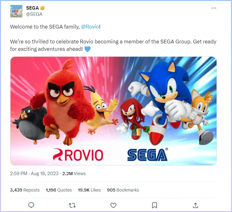 Sega hoàn tất quá trình mua lại Rovio Entertainment