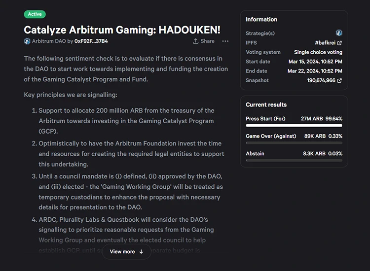 Arbitrum đề xuất chi 200 triệu ARB thu hút các dự án game