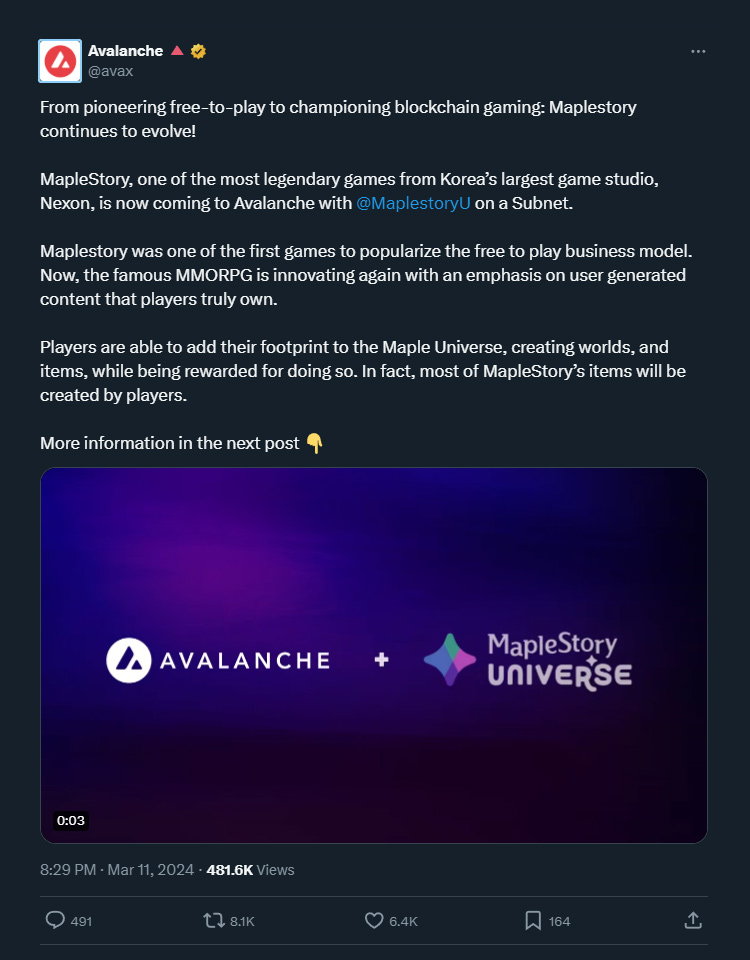 Nexon đưa game blockchain MapleStory N lên Avalanche