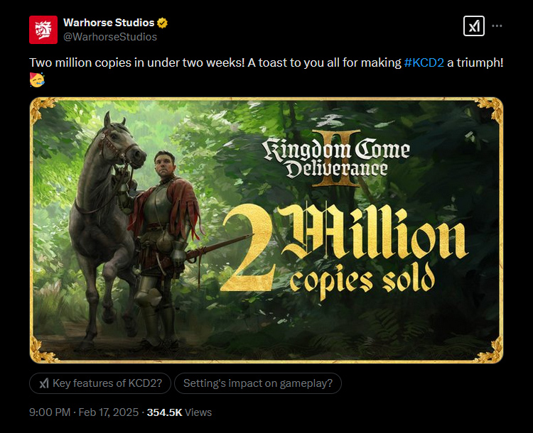 Kingdom Come: Deliverance 2 đã bán được hai triệu bản