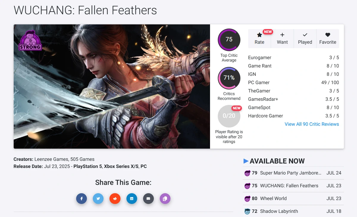 Wuchang: Fallen Feathers nhận đánh giá trái chiều