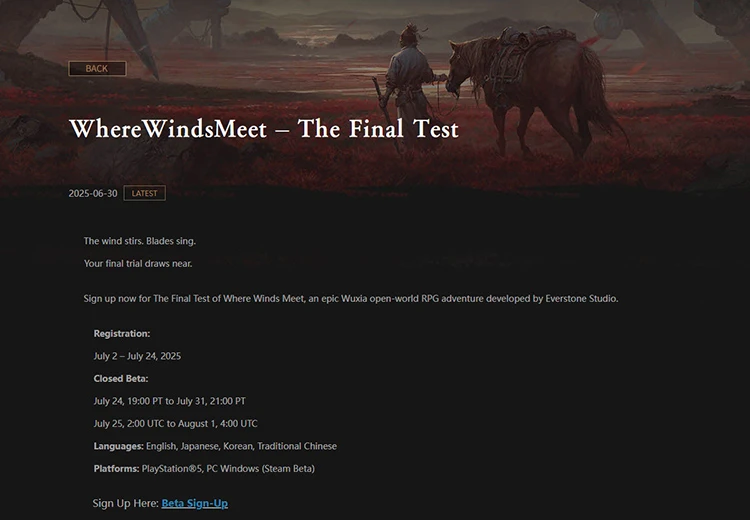 Where Winds Meet mở đợt thử nghiệm cuối cùng cho PS5 và PC