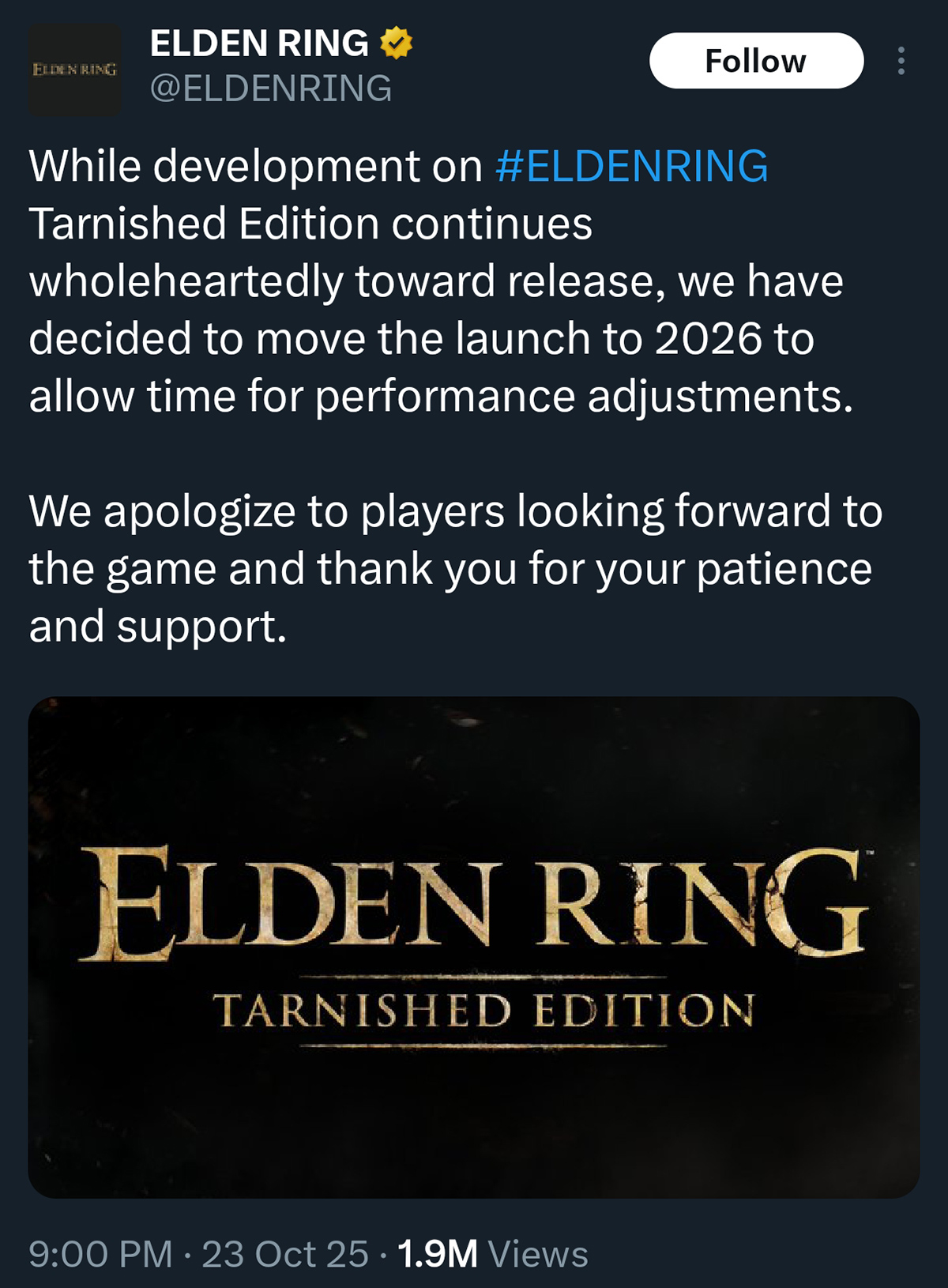 Elden Ring Tarnished Edition lùi ngày phát hành sang 2026