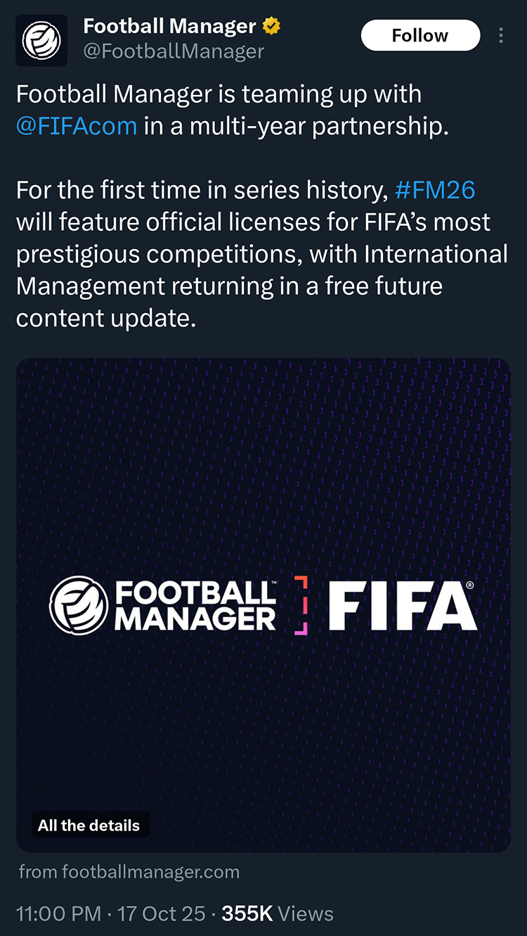 FIFA World Cup 26 sẽ có mặt trong Football Manager