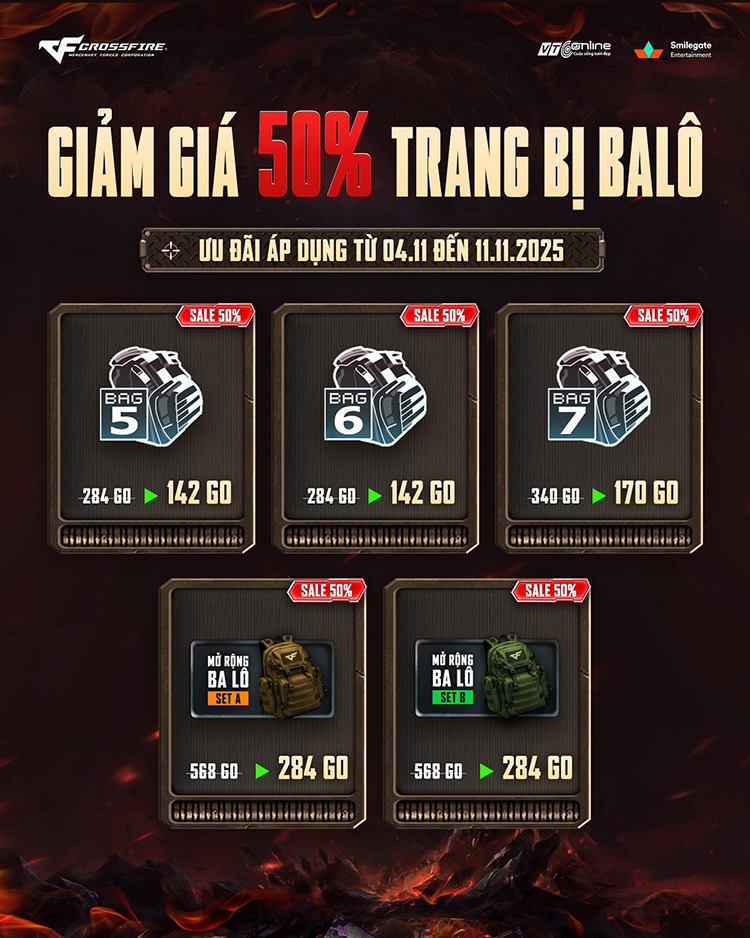 Giảm giá 50% cho balo