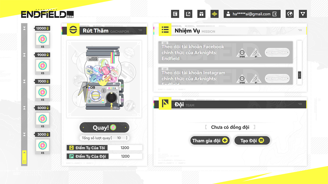 Giao diện một sự kiện web của Arknights: Endfield với tiếng Việt
