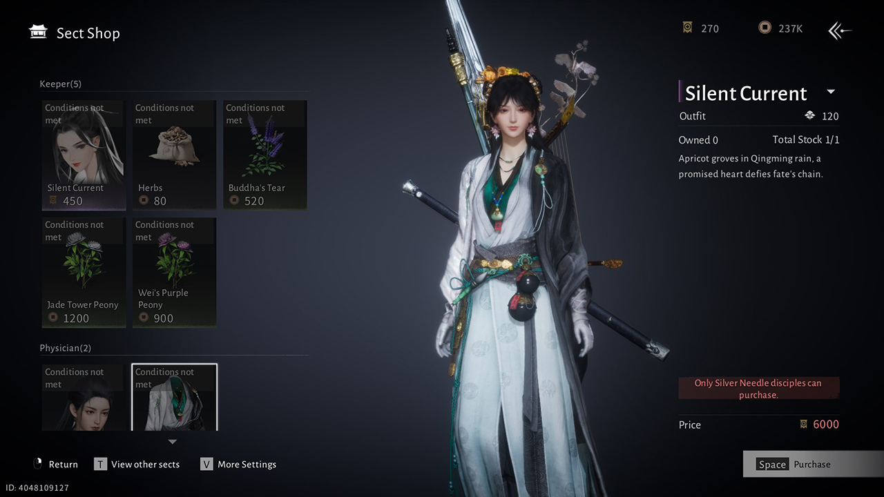 Đệ tử Silver Needle sẽ được mua các vật phẩm độc quyền trong cửa hàng môn phái