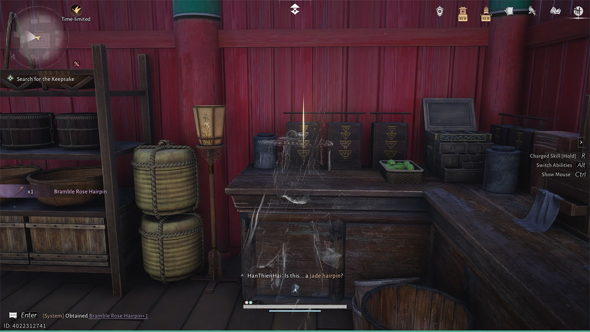 Đi vào nhà kho lấy Bramble Rose Hairpin, sau đó đưa cho Jiang Ting'Er
