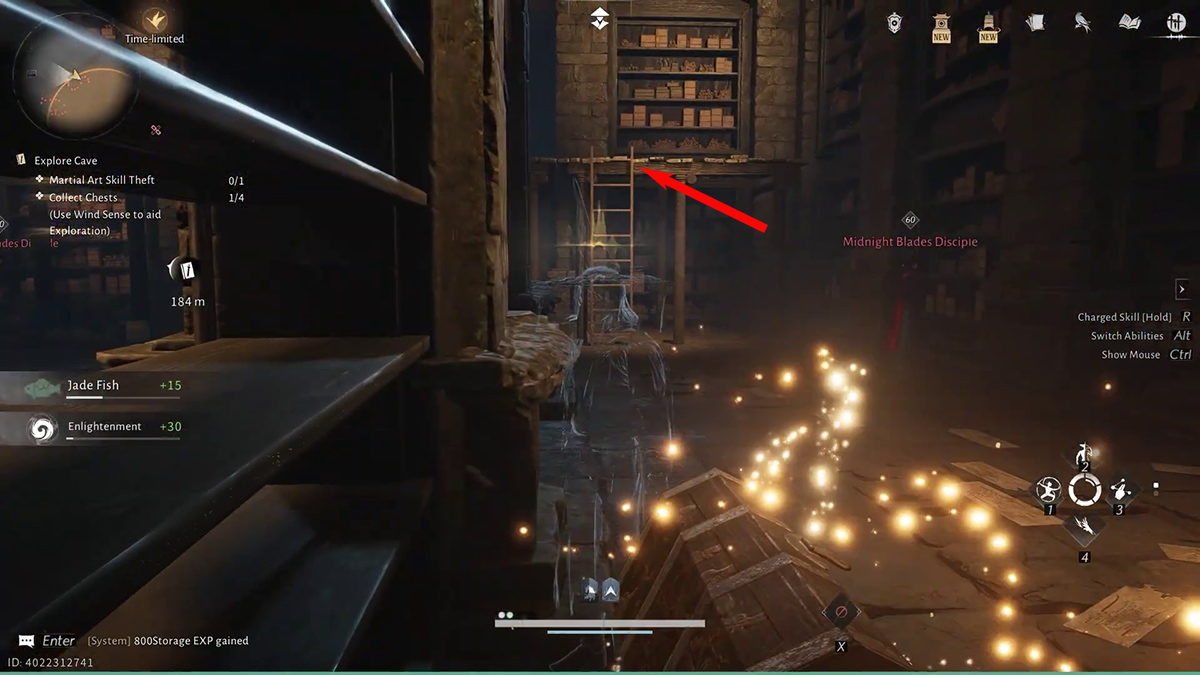 Vòng ra phía sau bức tường mở rương số 1