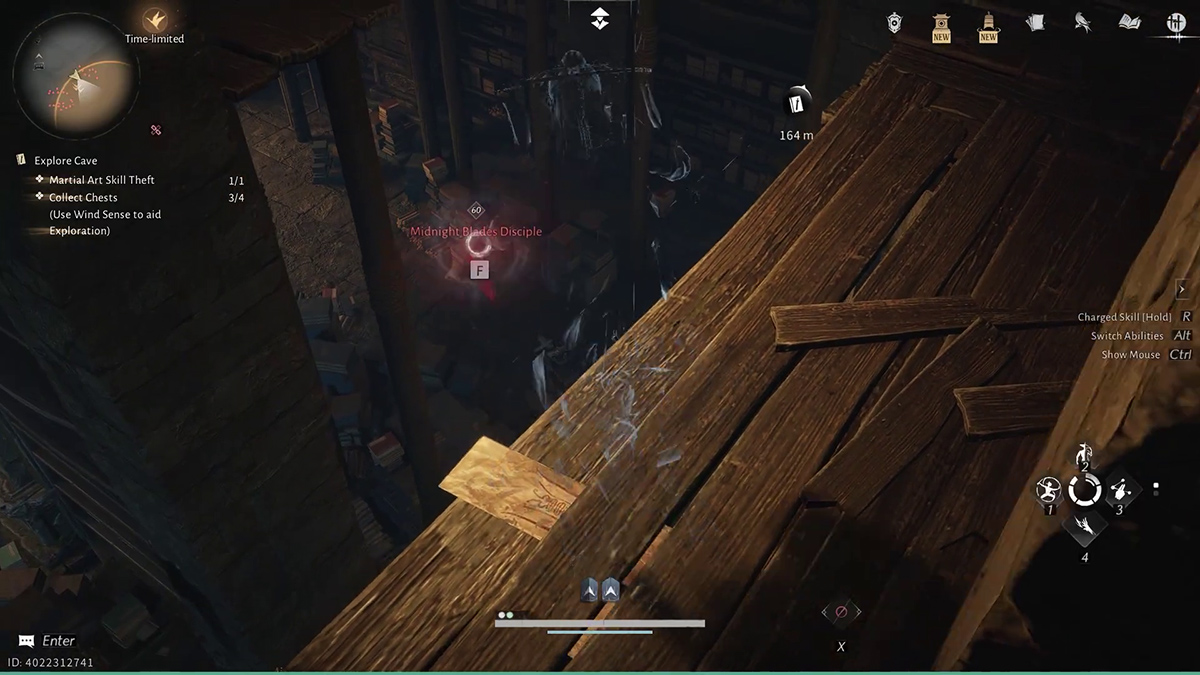 Hạ gục tên lính canh đứng gần tủ sách, leo lên cầu thang để đi đến vị trí của rương số 2