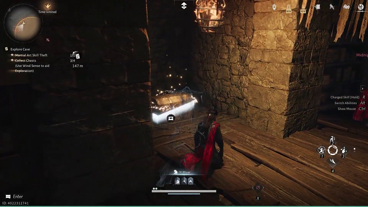 Hạ gục tên lính canh đứng gần tủ sách, leo lên cầu thang để đi đến vị trí của rương số 2