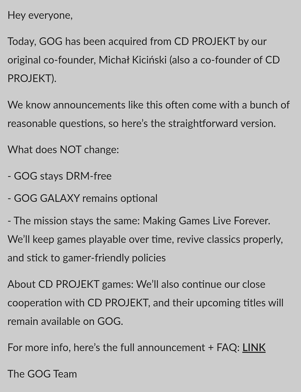 Đồng sáng lập CD Projekt mua toàn bộ cổ phần GOG