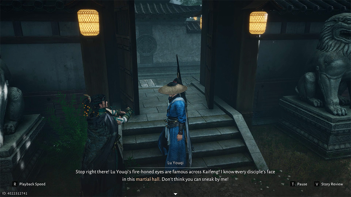 Đến võ đường của Cửu Lưu Môn, lúc này Lu Youqi sẽ chặn bạn không cho bạn vào võ đường