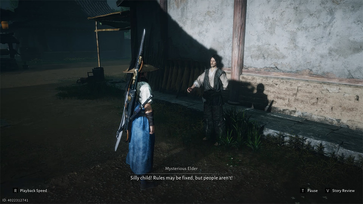 Nói chuyện với Mysterious Elder ở gần cổng vào võ đường