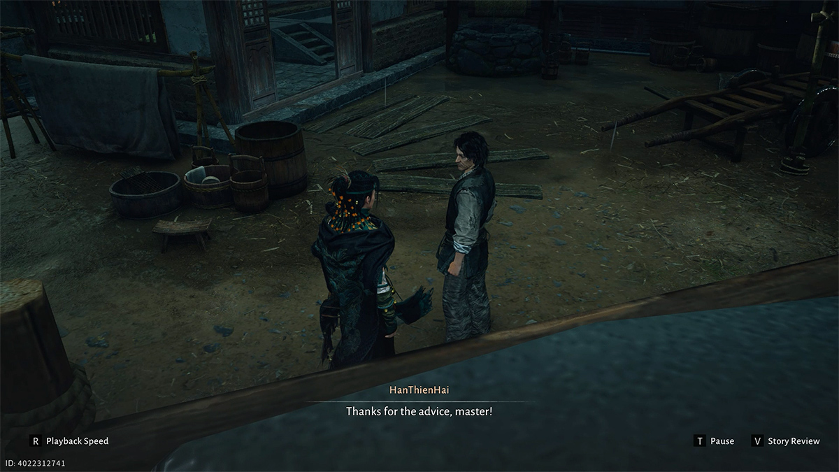 Nói chuyện với Mysterious Elder ở sân sau của võ đường để kết thúc nhiệm vụ