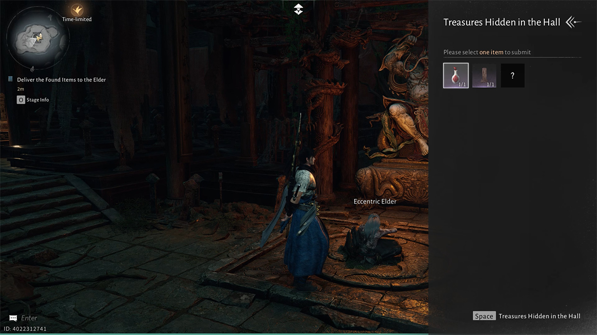 Tìm vật phẩm và đưa Eccentric Elder để tiếp tục nhiệm vụ