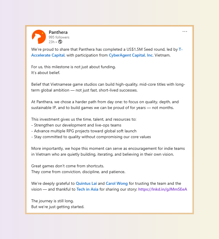 T-Accelerate và CyberAgent rót vốn vào Panthera Global