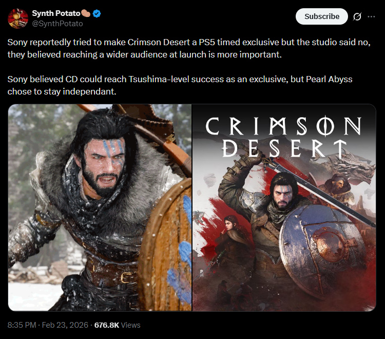 Crimson Desert từ chối độc quyền vì lợi ích game thủ