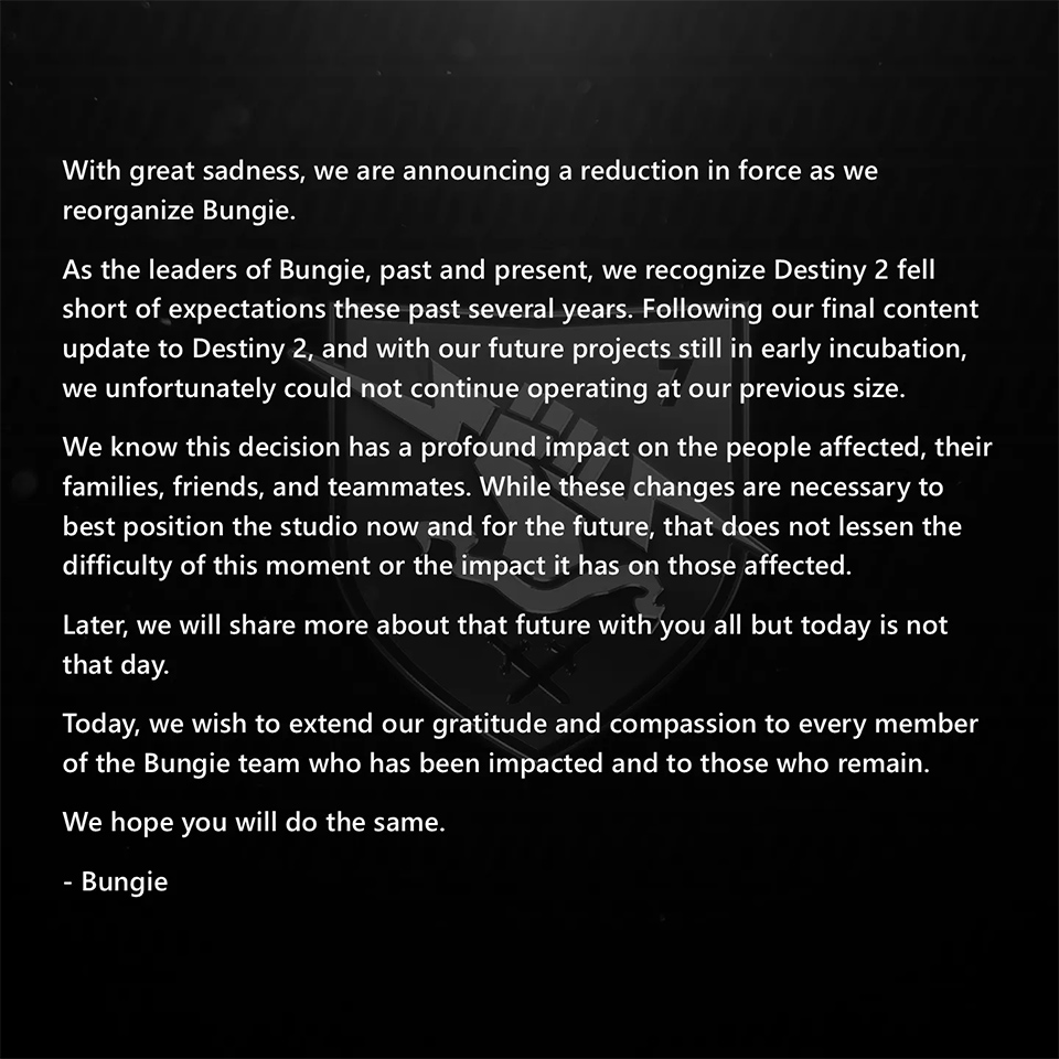 Bungie sa thải phần lớn đội ngũ phát triển Destiny 2