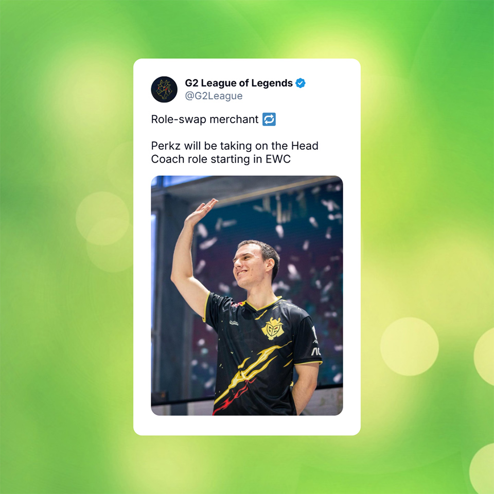 G2 Esports bổ nhiệm Perkz làm huấn luyện viên trưởng