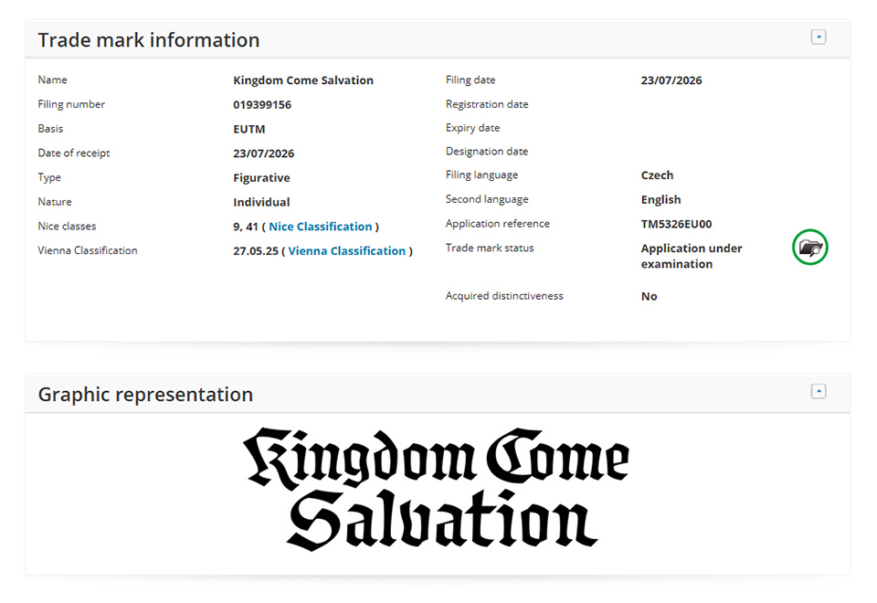 Kingdom Come Salvation lộ tên qua hồ sơ thương hiệu