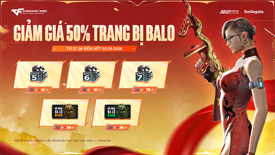 Ưu đãi giảm 50% trang bị balo