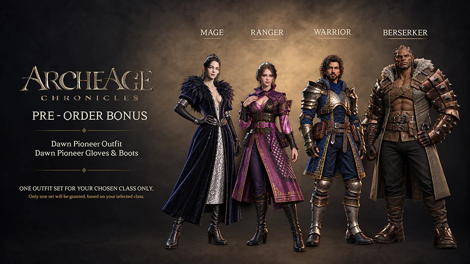 Người chơi đặt trước ArcheAge Chronicles sẽ nhận được gói trang phục độc quyền The Dawn Pioneer Set
